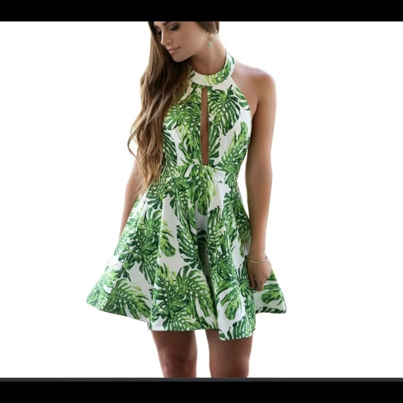 Luxxel Dresses & Skirts - Luxxel Summer Halter High Neck Leaf Print